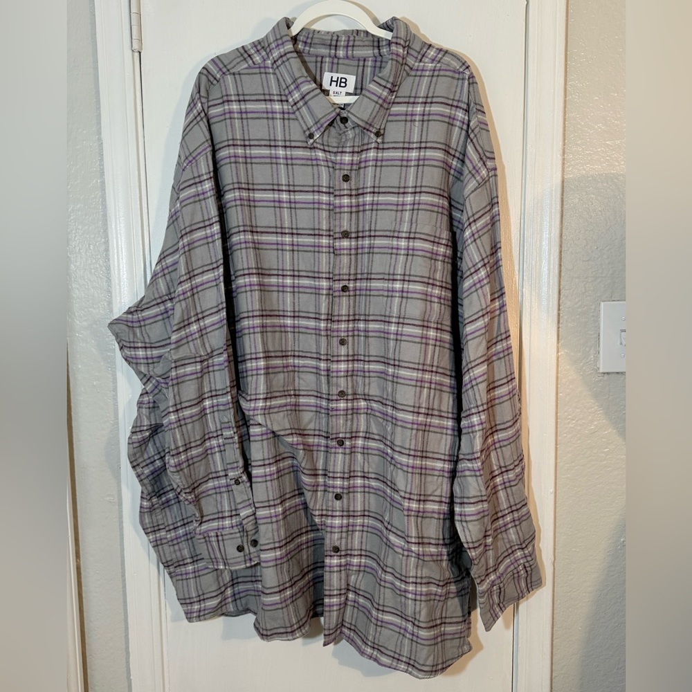 HB Gray and Purple Plaid Flannel Button-Up Shirt Size 5XLT